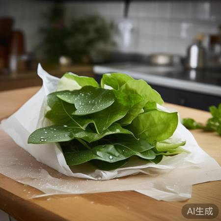 厨房用纸吸水防潮,保护叶子。