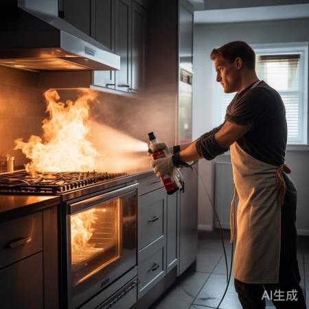 “油烟机起火，先断电灭火”